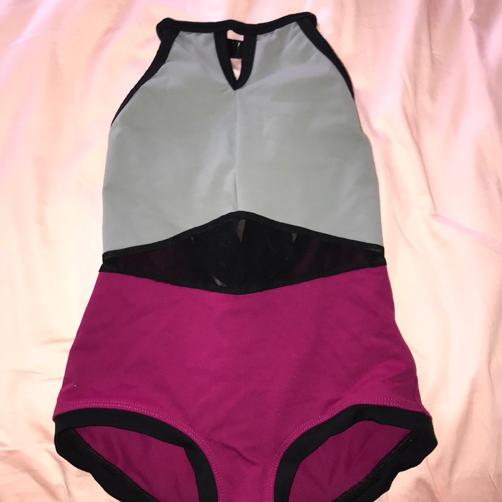 Purple and gray five dancewear leotard